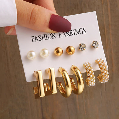 Elegant Gold-Tone Earrings Set with Pearls