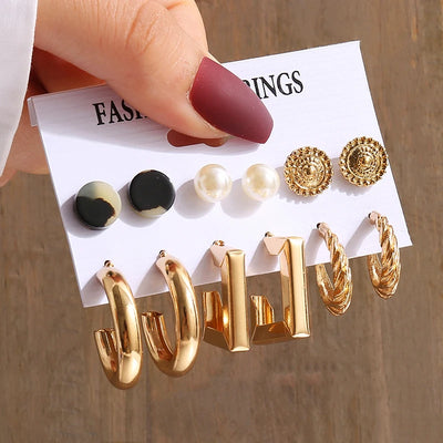 Elegant Gold-Tone Earrings Set with Pearls
