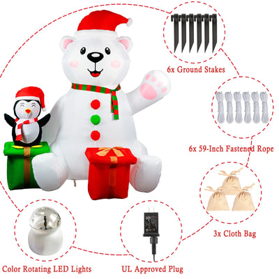 Inflatable Polar Bear with Penguin & LED Lights