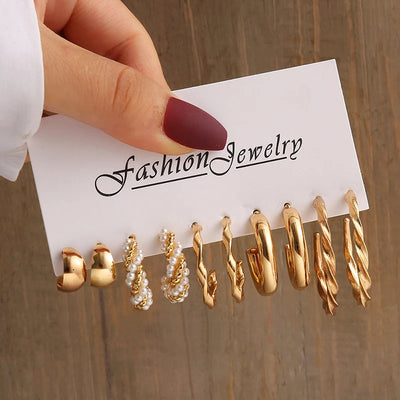 Elegant Gold-Tone Earrings Set with Pearls