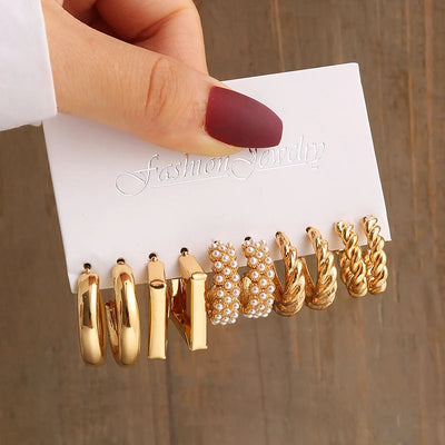 Elegant Gold-Tone Earrings Set with Pearls