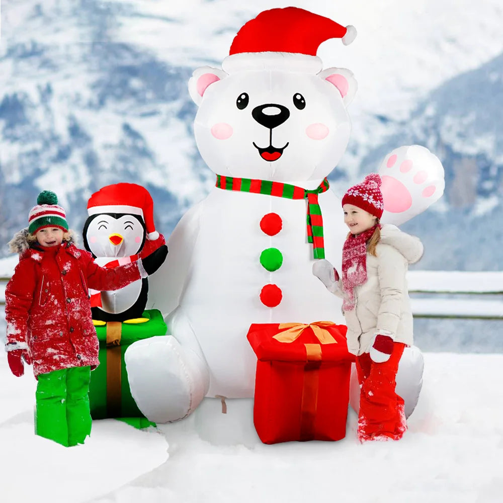 Inflatable Polar Bear with Penguin & LED Lights
