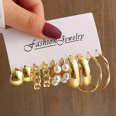 Elegant Gold-Tone Earrings Set with Pearls