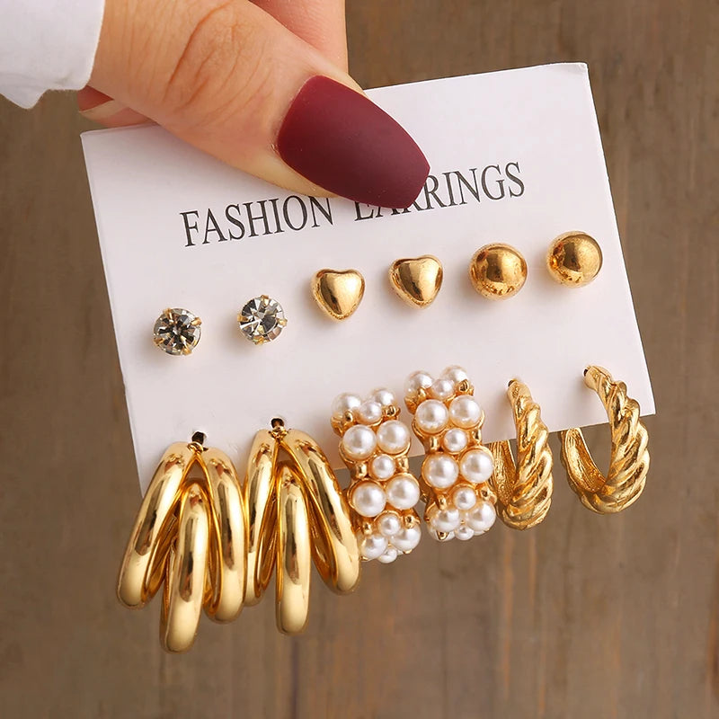 Elegant Gold-Tone Earrings Set with Pearls