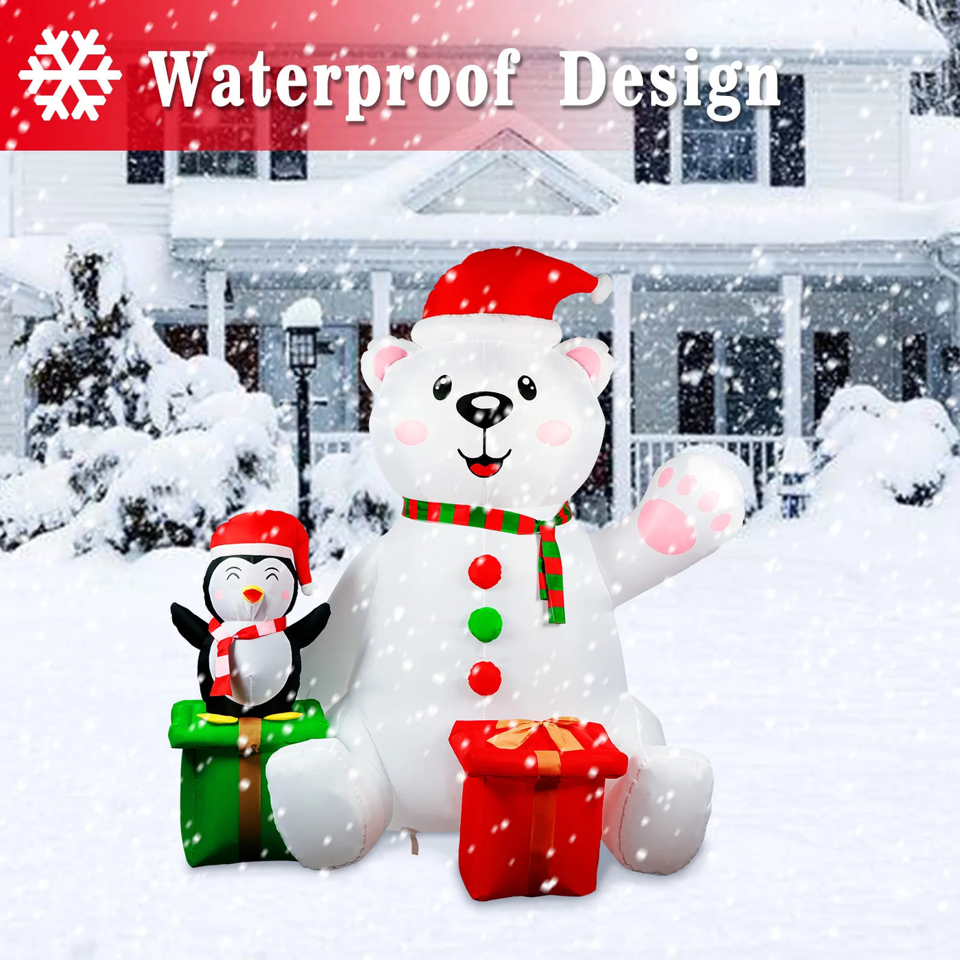 Inflatable Polar Bear with Penguin & LED Lights