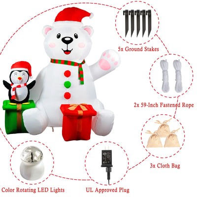 Inflatable Polar Bear with Penguin & LED Lights