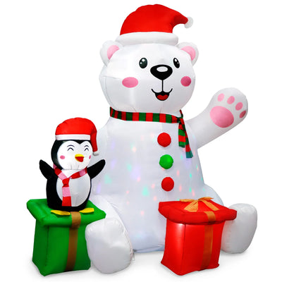 Inflatable Polar Bear with Penguin & LED Lights