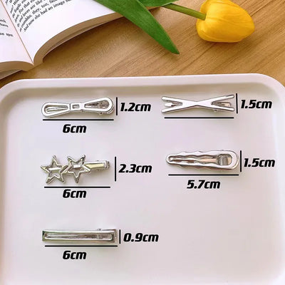 Trendy Silver Metal Hair Clips Set