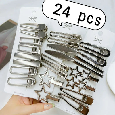 Trendy Silver Metal Hair Clips Set
