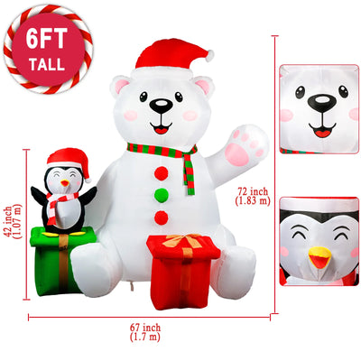 Inflatable Polar Bear with Penguin & LED Lights