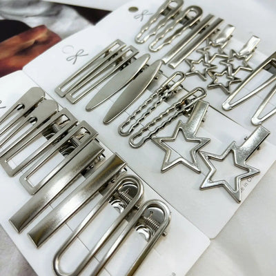 Trendy Silver Metal Hair Clips Set