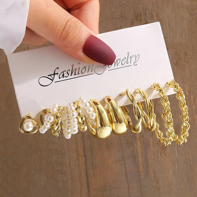 Elegant Gold-Tone Earrings Set with Pearls