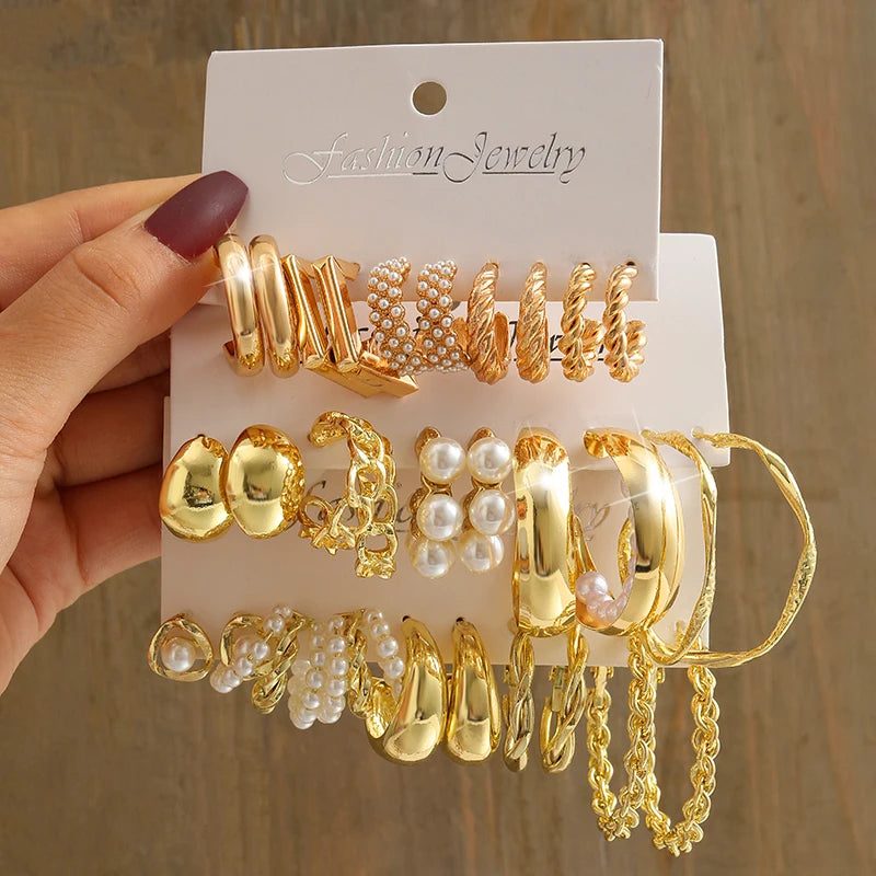 Elegant Gold-Tone Earrings Set with Pearls