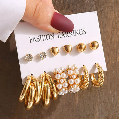 Elegant Gold-Tone Earrings Set with Pearls