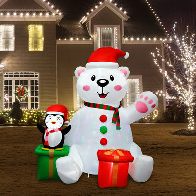 Inflatable Polar Bear with Penguin & LED Lights