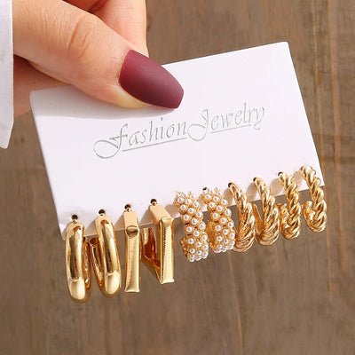 Elegant Gold-Tone Earrings Set with Pearls